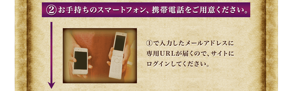 スマートフォン、携帯電話をご用意ください。